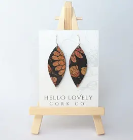 Small Leaf Cork Earrings - Floral on Black