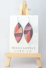 Small Leaf Cork Earrings - Pink Herringbone