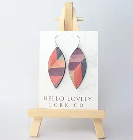 Small Leaf Cork Earrings - Pink Herringbone