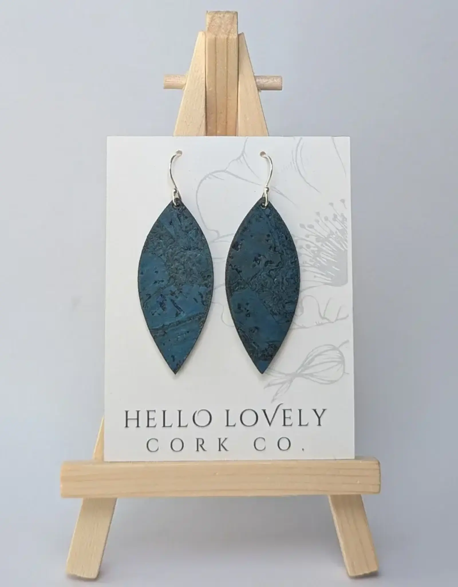 Small Leaf Cork Earrings - Deep Teal