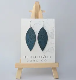 Small Leaf Cork Earrings - Deep Teal