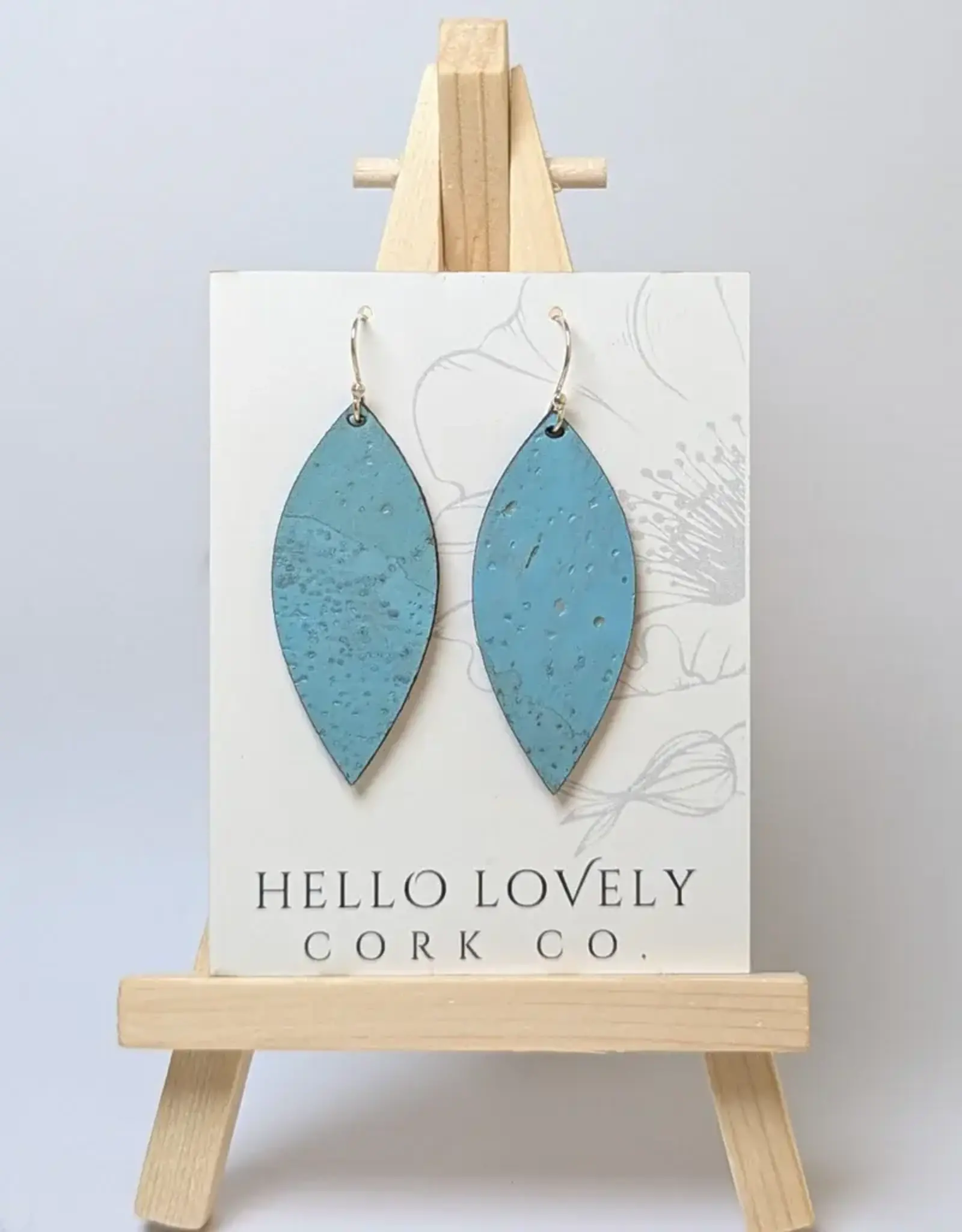 Small Leaf Cork Earrings - Bright Teal
