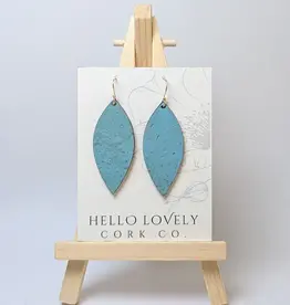 Small Leaf Cork Earrings - Bright Teal