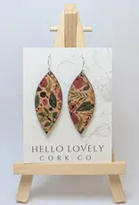 Small Leaf Cork Earrings - Green & Pink Floral