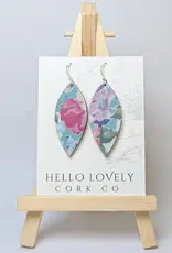 Small Leaf Cork Earrings - Spring Floral on Blue