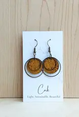 Small Brass Circle Cork Earrings - Natural Gold
