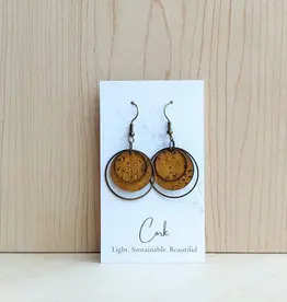 Small Brass Circle Cork Earrings - Natural Gold
