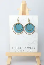Small Brass Circle Cork Earrings - Bright Teal