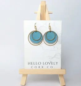 Small Brass Circle Cork Earrings - Bright Teal