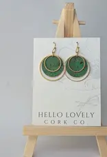 Small Brass Circle Cork Earrings - Grass Green