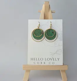 Small Brass Circle Cork Earrings - Grass Green