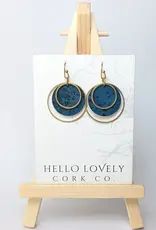 Small Brass Circle Cork Earrings - Deep Teal