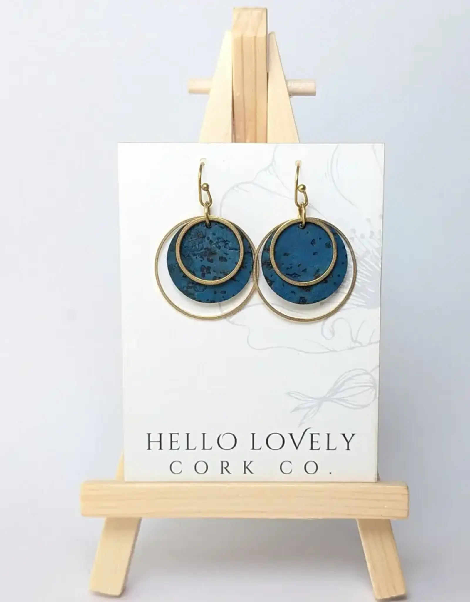 Small Brass Circle Cork Earrings - Deep Teal