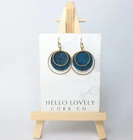 Small Brass Circle Cork Earrings - Deep Teal