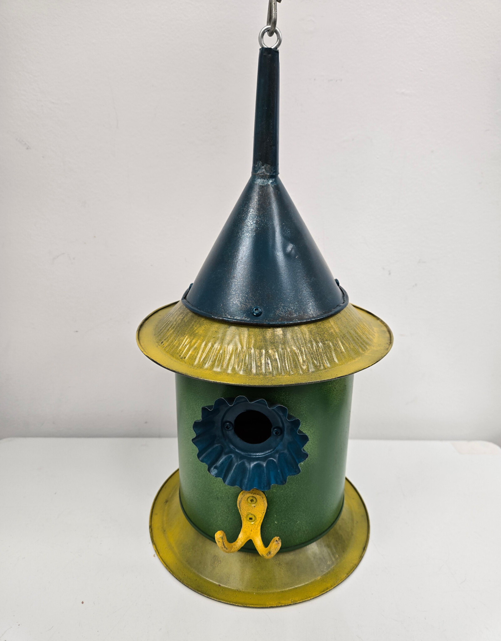 Green Metal Funnel Birdhouse
