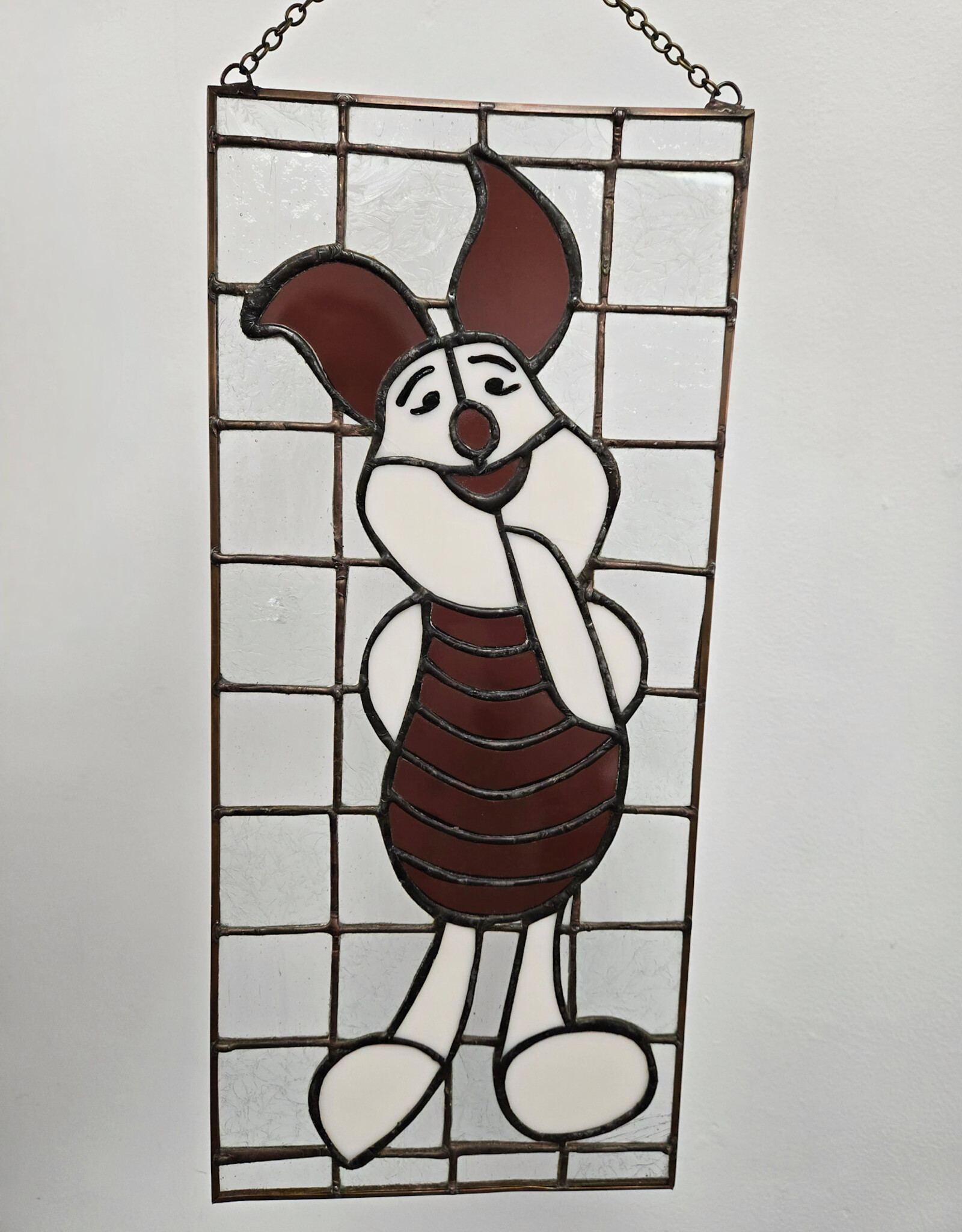 Vintage Stained Glass Piglet