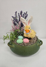 Green Pottery Bowl w/Easter Arrangement