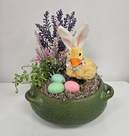 Green Pottery Bowl w/Easter Arrangement