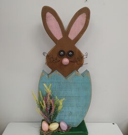 Whimsical Wooden Bunny in Aqua Egg