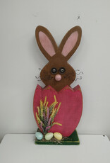 Whimsical Wooden Bunny in Pink Egg