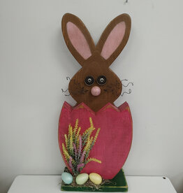 Whimsical Wooden Bunny in Pink Egg