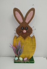 Whimsical Wooden Bunny in Yellow Egg