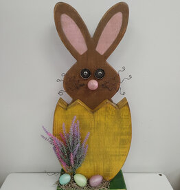 Whimsical Wooden Bunny in Yellow Egg