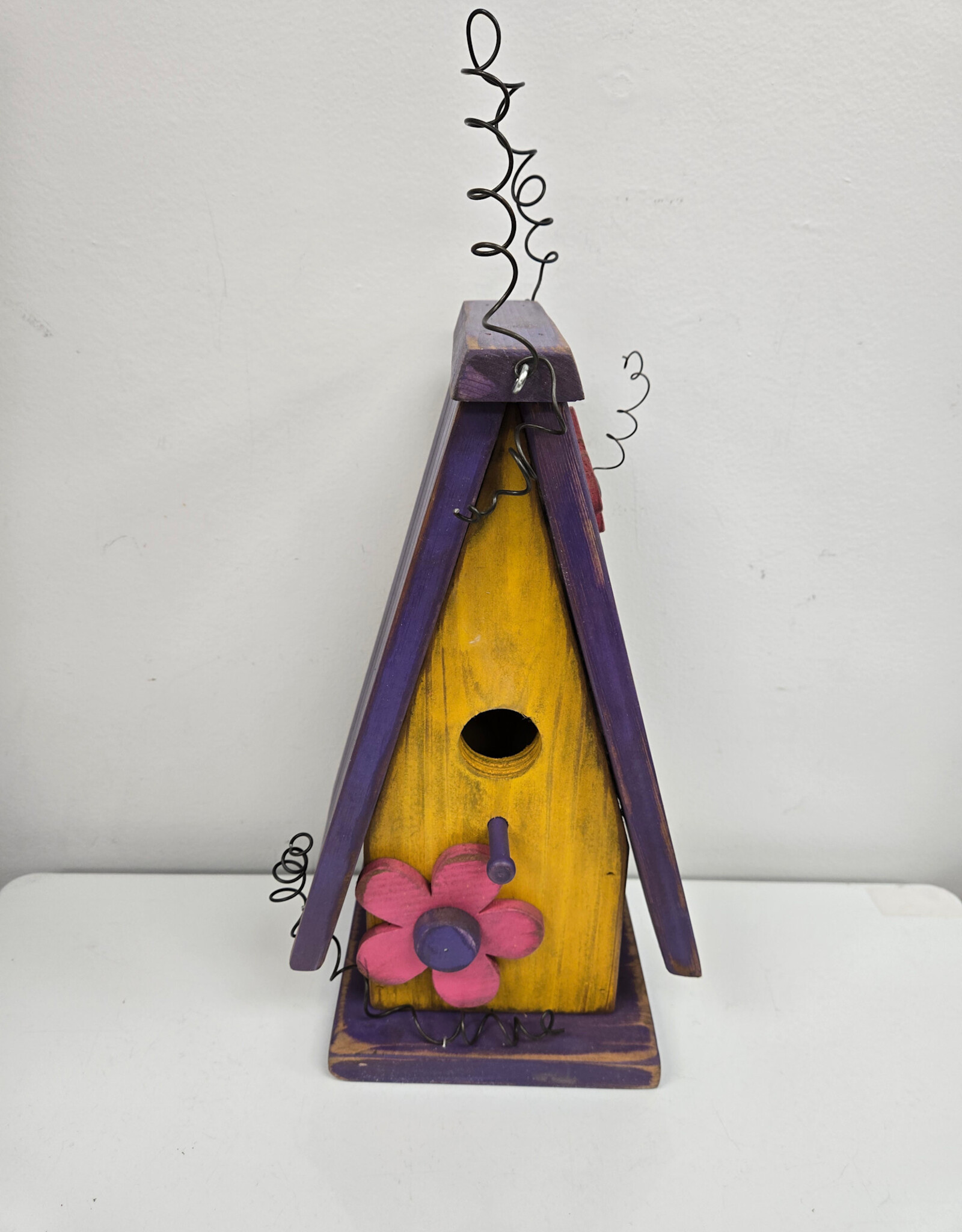Colourful Wooden Birdhouse - Yellow/Purple/Pink