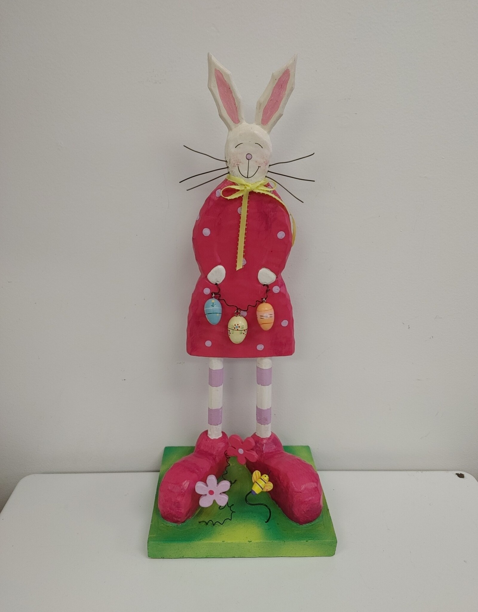 Tall Wooden Bunny w/Pink Dress