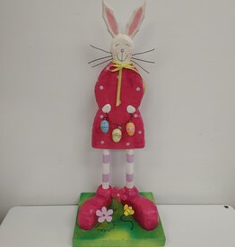 Tall Wooden Bunny w/Pink Dress