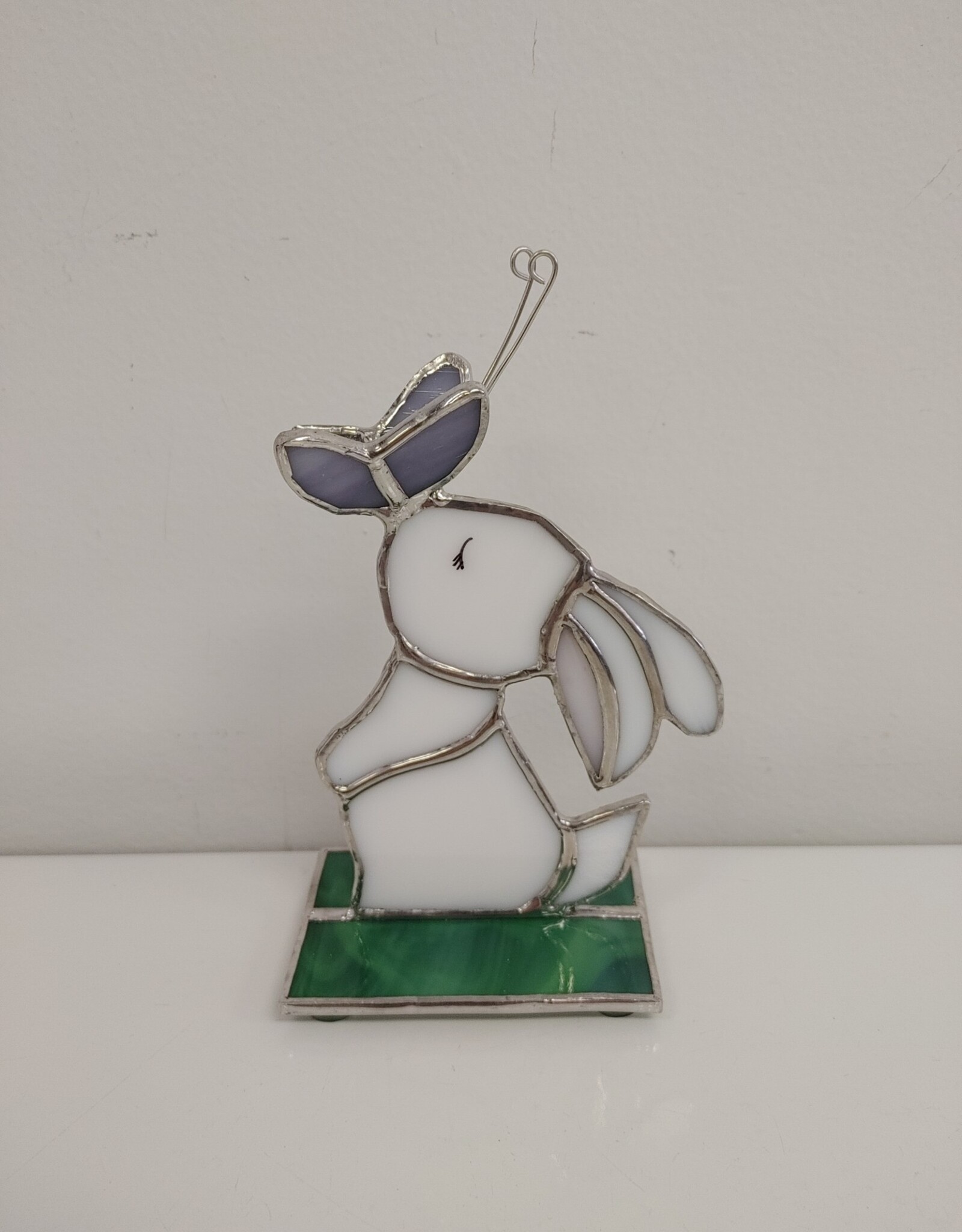 Stained Glass Bunny - white w/butterfly