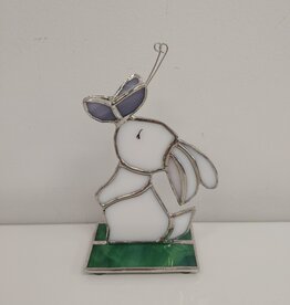 Stained Glass Bunny - white w/butterfly