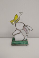 Stained Glass Bunny - white w/butterfly
