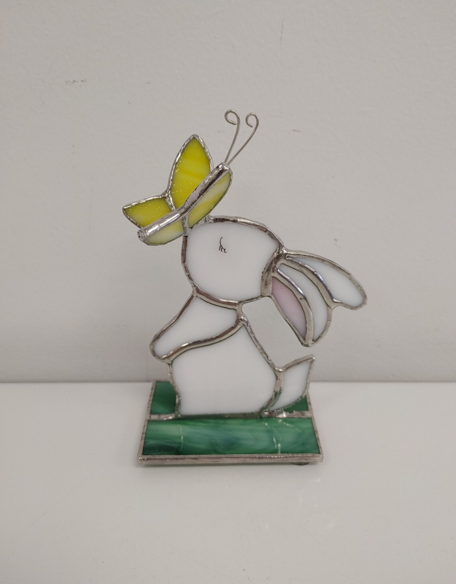 Stained Glass Bunny - white w/butterfly