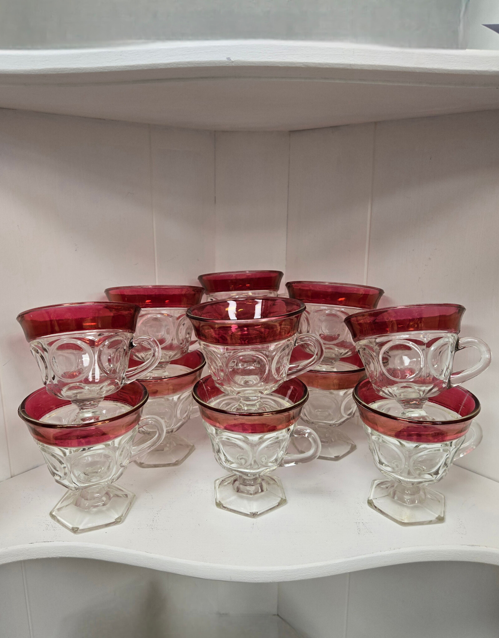 12 Indiana Glass Kings Crown Ruby Footed Glasses