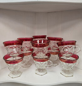 12 Indiana Glass Kings Crown Ruby Footed Glasses