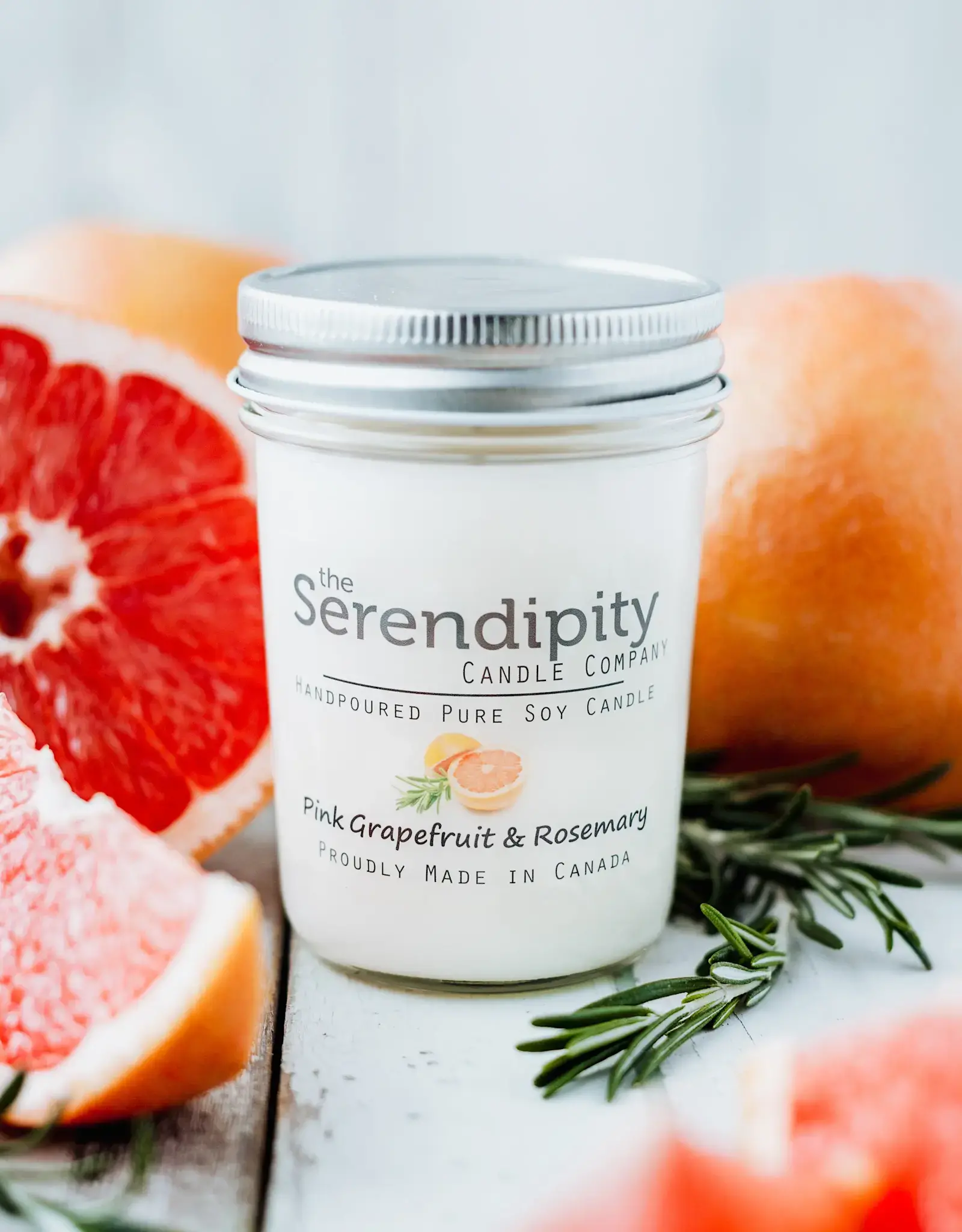 Serendipity Soy Candles 8oz Jar Candle - Pink Grapefruit + Rosemary