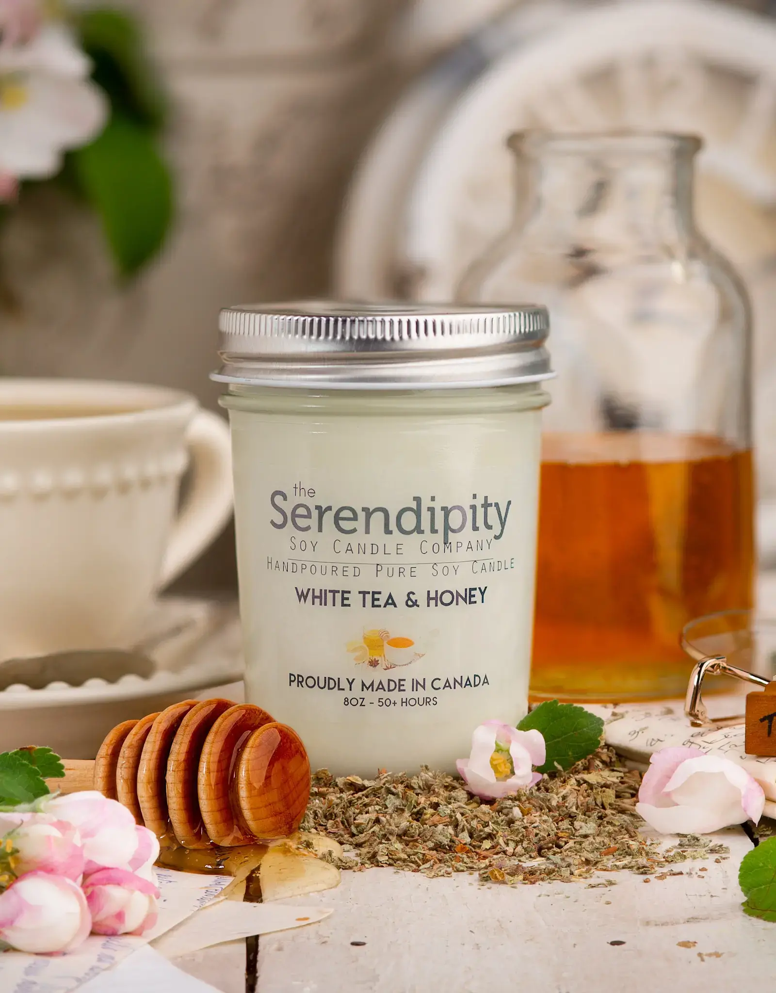 Serendipity Soy Candles 8oz Jar Candle - White Tea + Honey