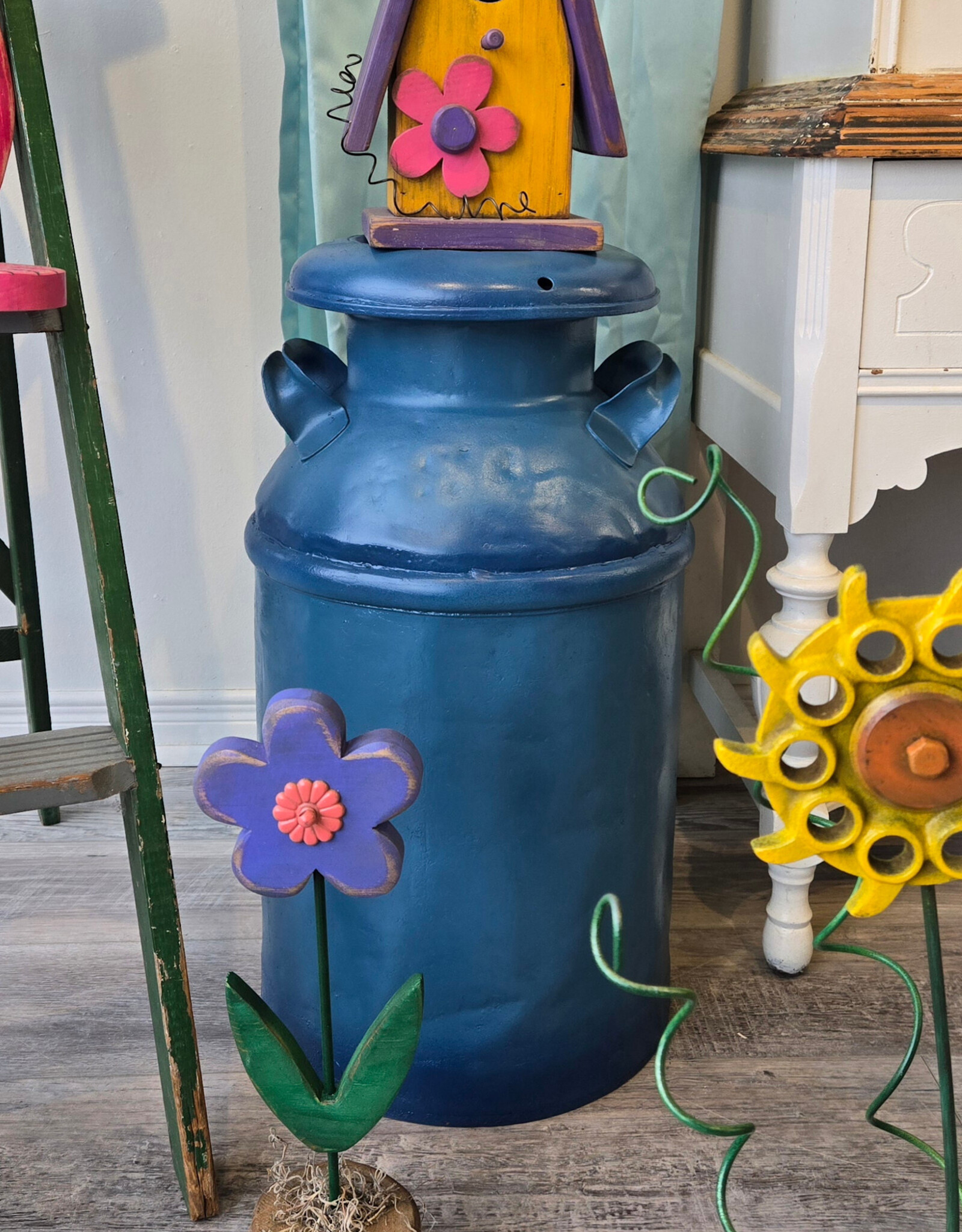Vintage Blue Milk Can