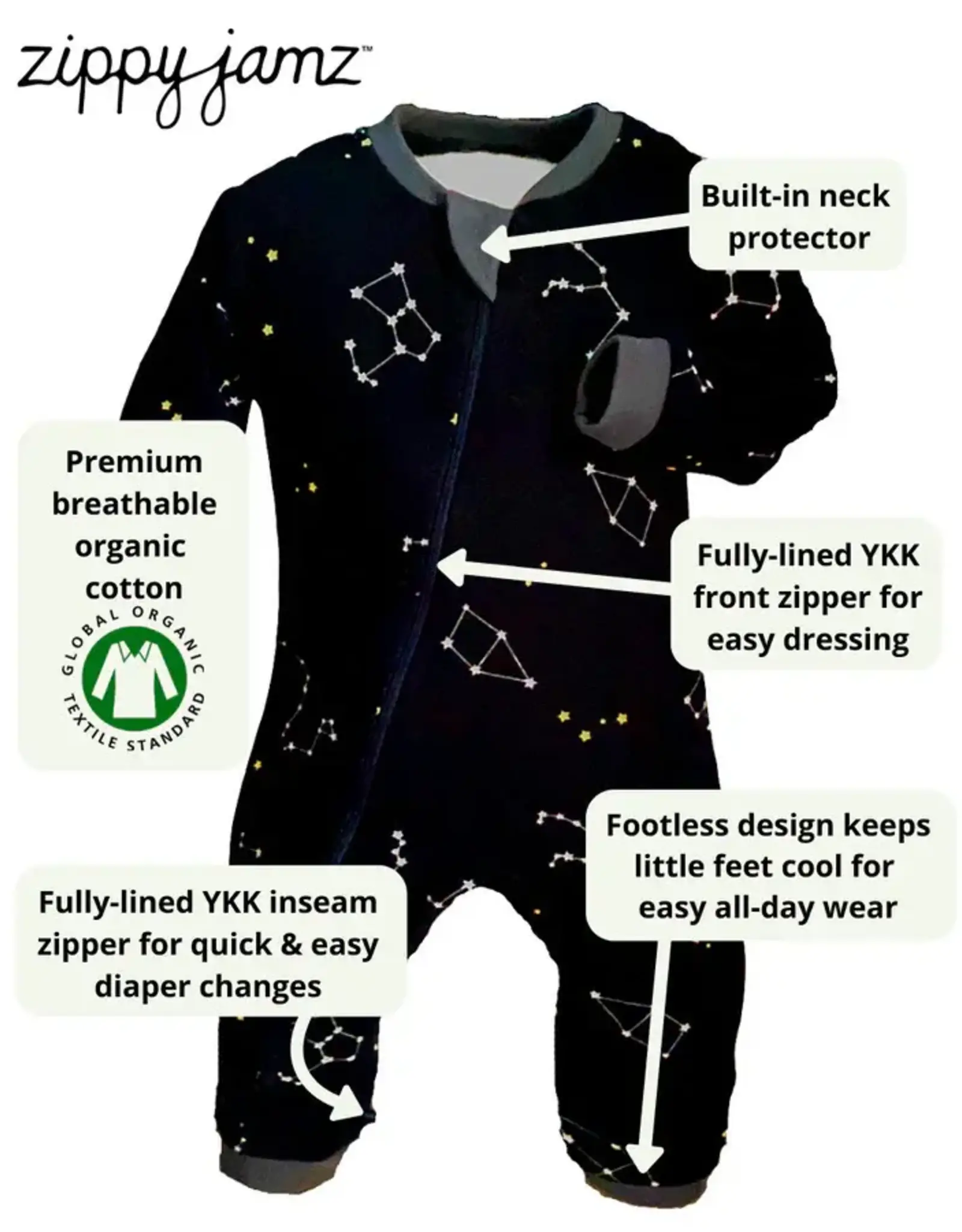 ZippyJamz Galaxy Love Navy - Footless