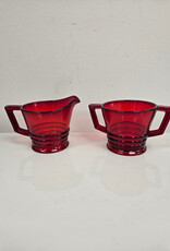 Vintage Ruby Red Glass Cream & Sugar Set