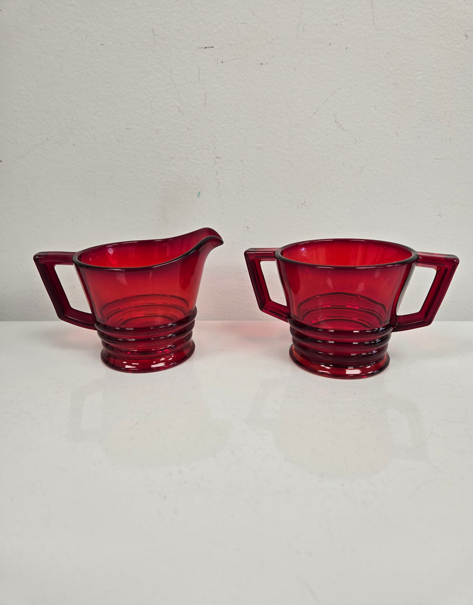 Vintage Ruby Red Glass Cream & Sugar Set