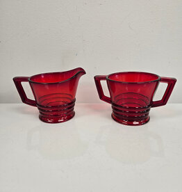 Vintage Ruby Red Glass Cream & Sugar Set