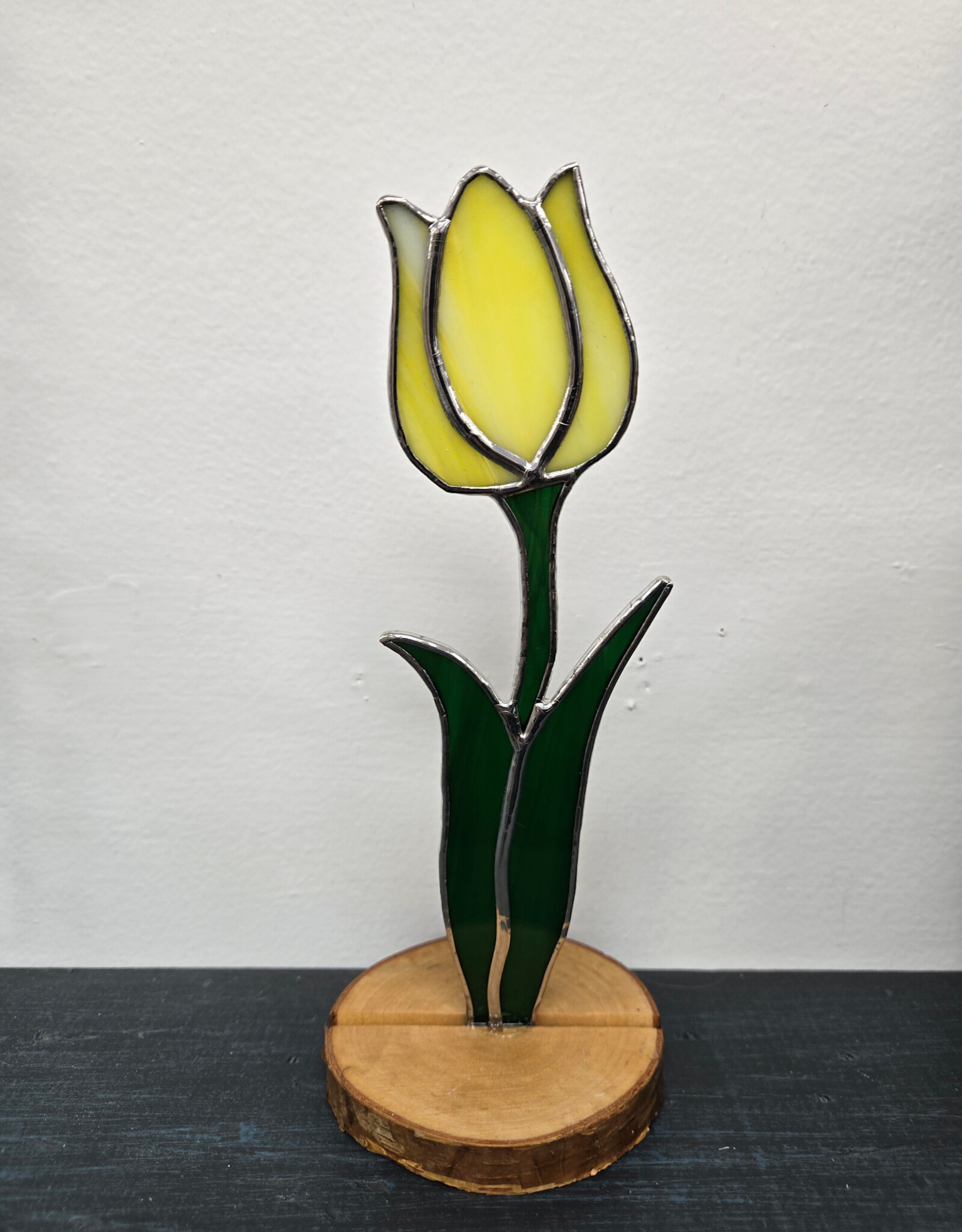 Stained Glass Tulip on wood base - various colours