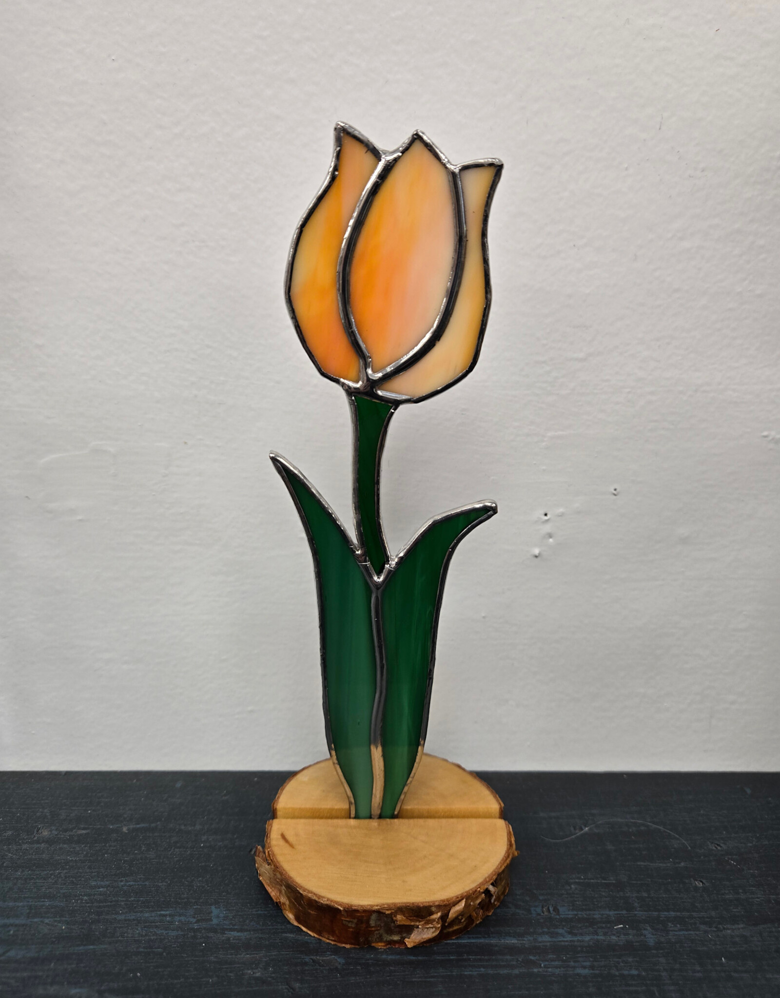 Stained Glass Tulip on wood base - various colours