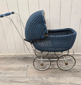Vintage  Blue Wicker Doll Carriage