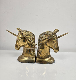 Vintage Brass Unicorn Head Bookends