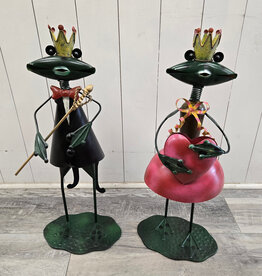 Upcycled Metal Frog Prince & Princess  Garden Statues - Set of 2