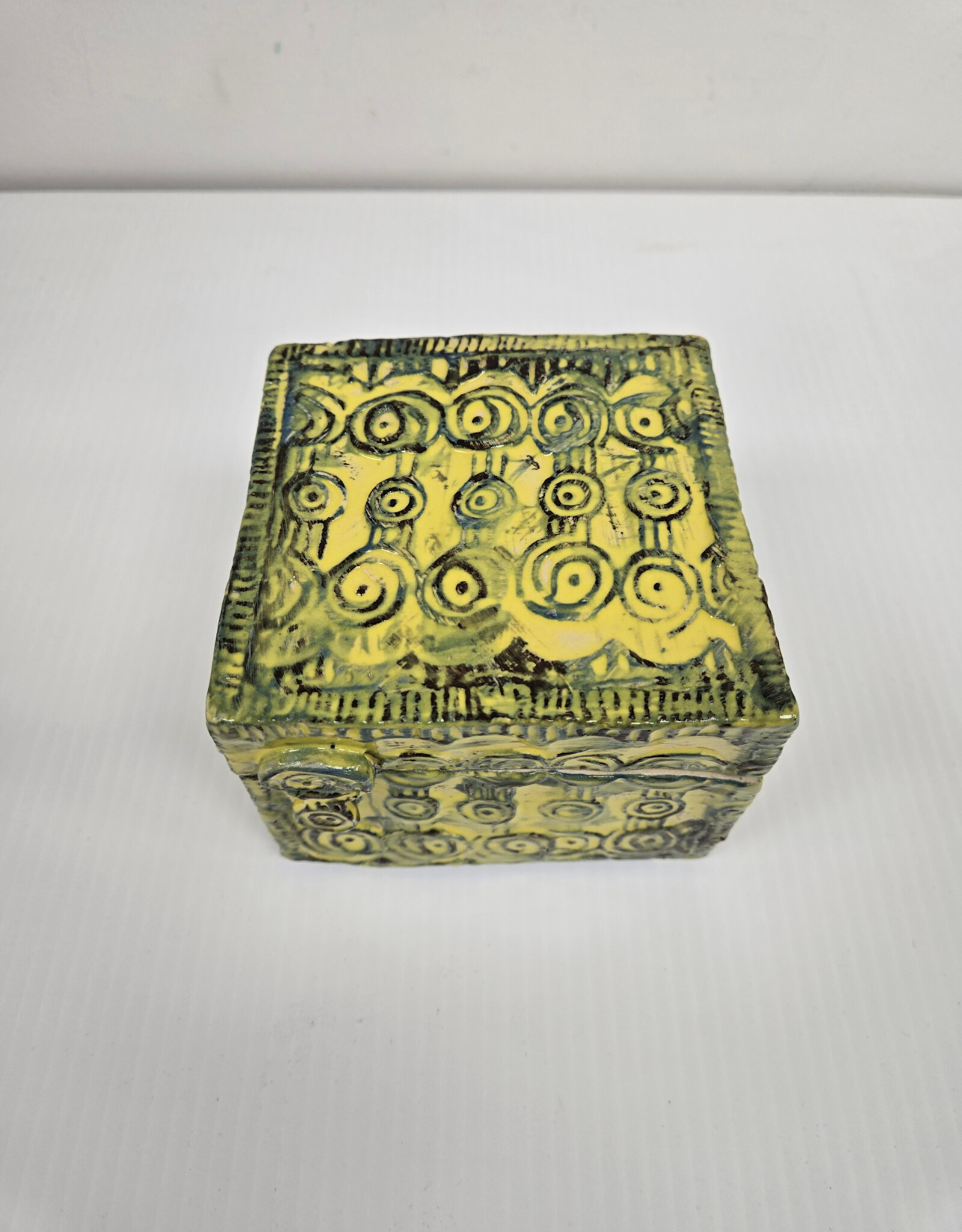 Yellow Hand-Crafted Pottery Box w/Lid