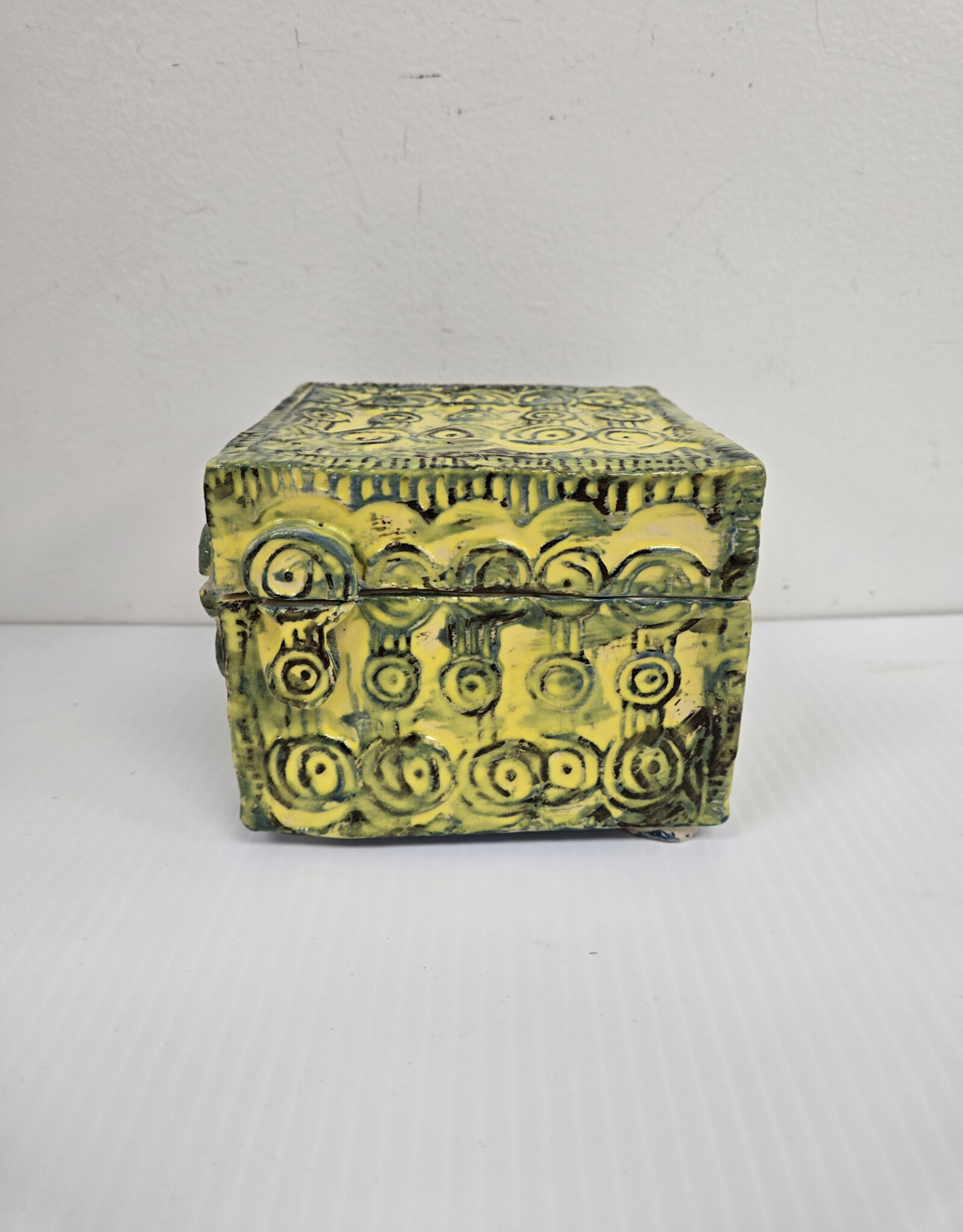 Yellow Hand-Crafted Pottery Box w/Lid